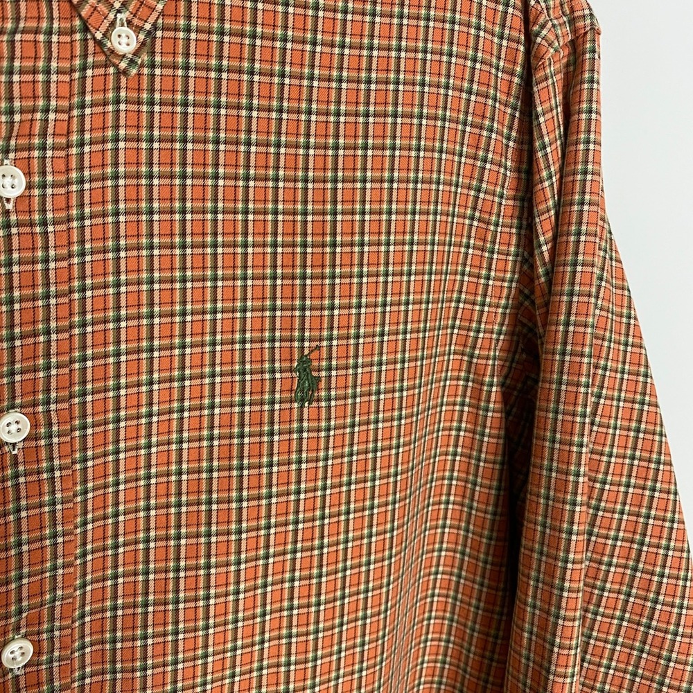 Ralph Lauren Plaid Button Down Shirt Mens XL Orange Green Long Sleeve Preppy - Picture 2 of 7